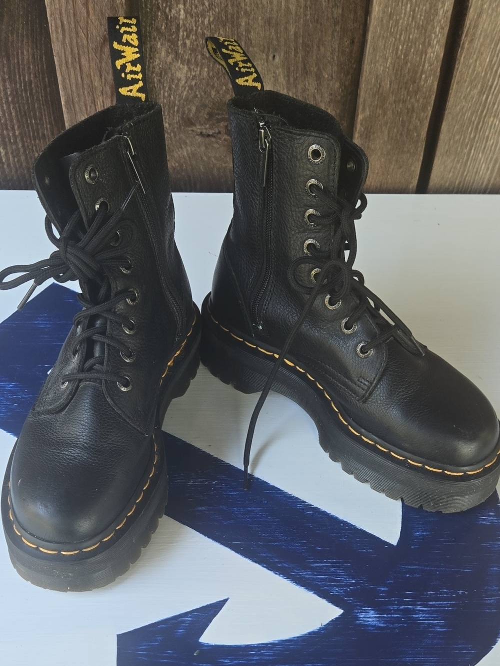 Doc Martens Jadon Black Platform Pebblegrain Leather Combat Boot Sz 8